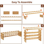 36 Bottles Stackable Modular Wine Rack, 4 Tier Wooden Wine Storage Rack, Bamboo Wine Display Shelves, Wobble-Free Wine Holder Freestanding