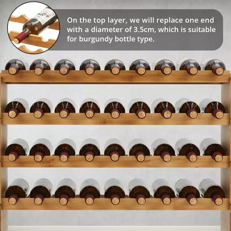 36 Bottles Stackable Modular Wine Rack, 4 Tier Wooden Wine Storage Rack, Bamboo Wine Display Shelves, Wobble-Free Wine Holder Freestanding