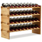 36 Bottles Stackable Modular Wine Rack, 4 Tier Wooden Wine Storage Rack, Bamboo Wine Display Shelves, Wobble-Free Wine Holder Freestanding