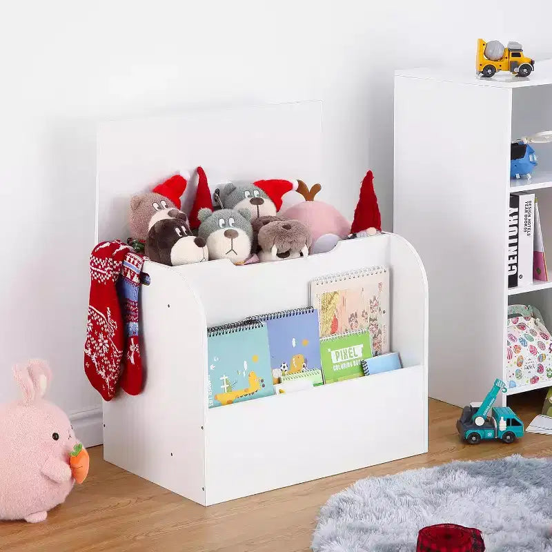 Kids Storage Bench Organizer, 2-Bin Toy Box & Bookshelf Combo for Playroom, Nursery, Bedroom  Easy-Clean Surface