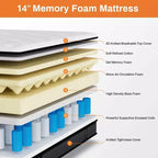 Matelas King 14 dans une boîte, ressorts hybrides, mousse à mémoire de forme, fermeté moyenne avec CertiPUR-US, antisensibilité, blanc