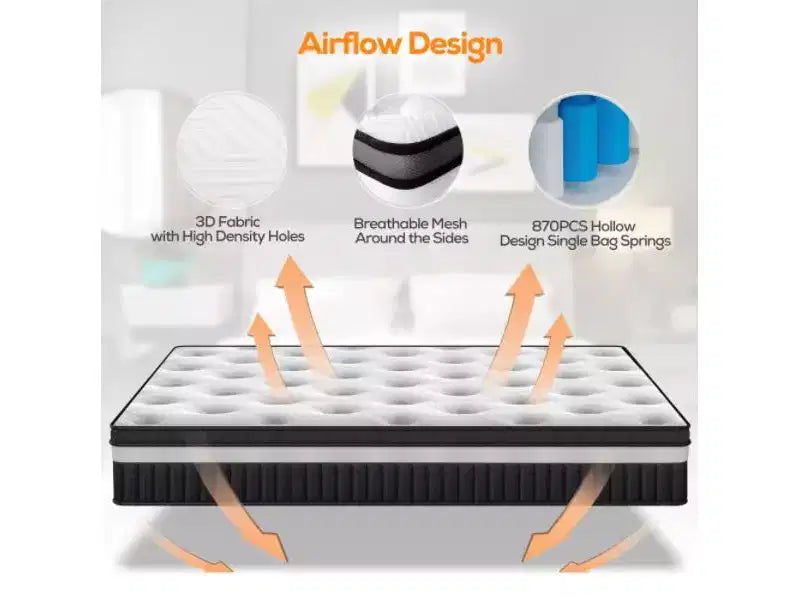 Matelas King 14 dans une boîte, ressorts hybrides, mousse à mémoire de forme, fermeté moyenne avec CertiPUR-US, antisensibilité, blanc