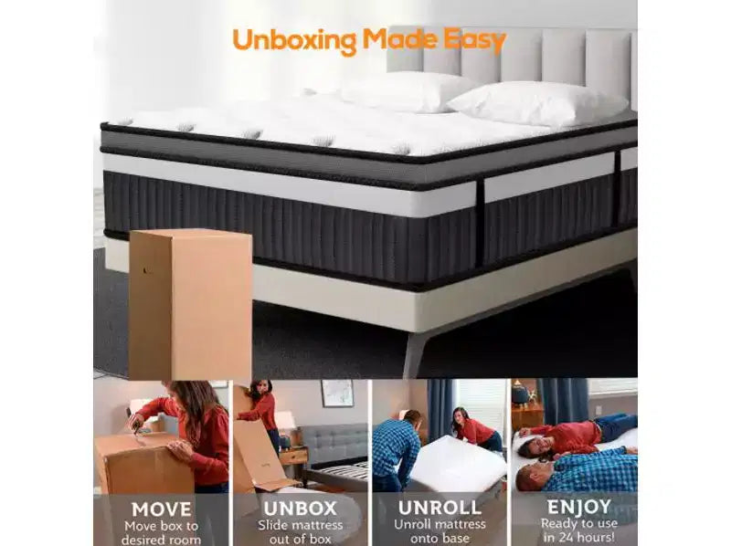 Matelas King 14 dans une boîte, ressorts hybrides, mousse à mémoire de forme, fermeté moyenne avec CertiPUR-US, antisensibilité, blanc