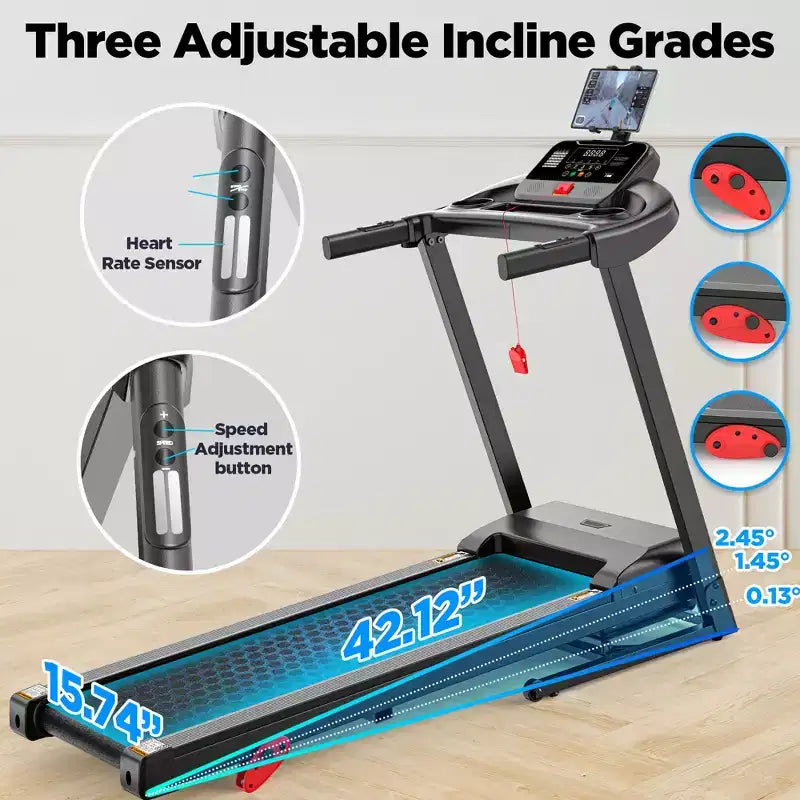 3.5HP Folding Treadmill for Home, 3-Level Incline, 7.5 MPH, 64 Programs, Free courses & App Control
