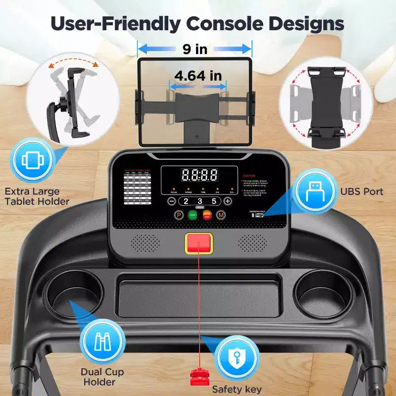 2.75HP Folding Treadmill w/ 300lb Capacity, 3 Incline, 7.5MPH Portable Treadmill for Home , 64+6+1 Program, Smart APP, Bluetooth HiFi Stereo Speakers