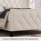 COZONY Velvet Upholstered Platform Bed, Full Size Wingback Headboard Bed with Wooden Slat Support