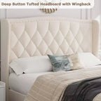 COZONY Velvet Upholstered Platform Bed, Full Size Wingback Headboard Bed with Wooden Slat Support