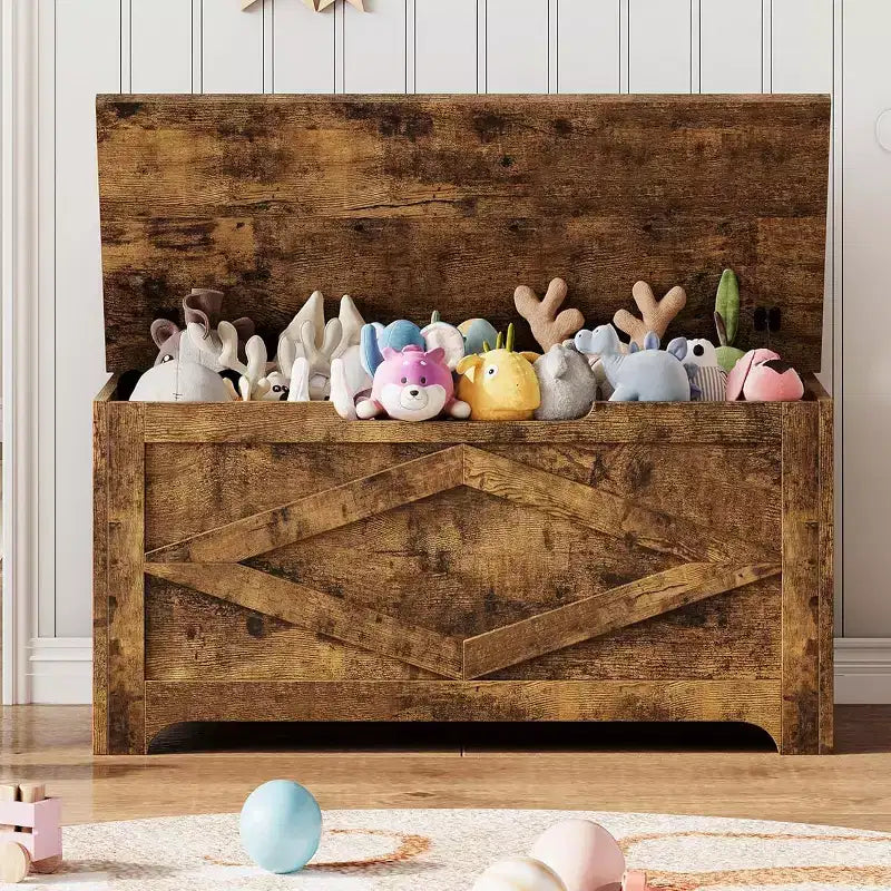 39.4 in Storage Chest, Wooden Storage Bench with Safety Hinges, Easy Assembly, Large Shoe Bench for Entryway, Living Room,Bedroom