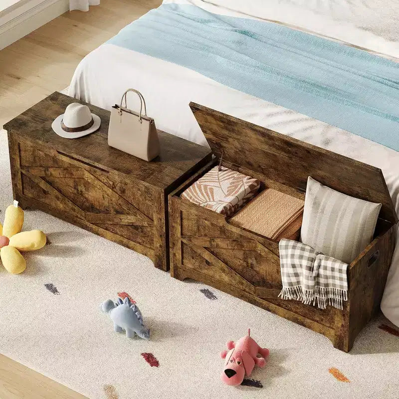 39.4 in Storage Chest, Wooden Storage Bench with Safety Hinges, Easy Assembly, Large Shoe Bench for Entryway, Living Room,Bedroom