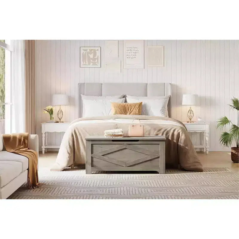 39.4 in Storage Chest, Wooden Storage Bench with Safety Hinges, Easy Assembly, Large Shoe Bench for Entryway, Living Room,Bedroom