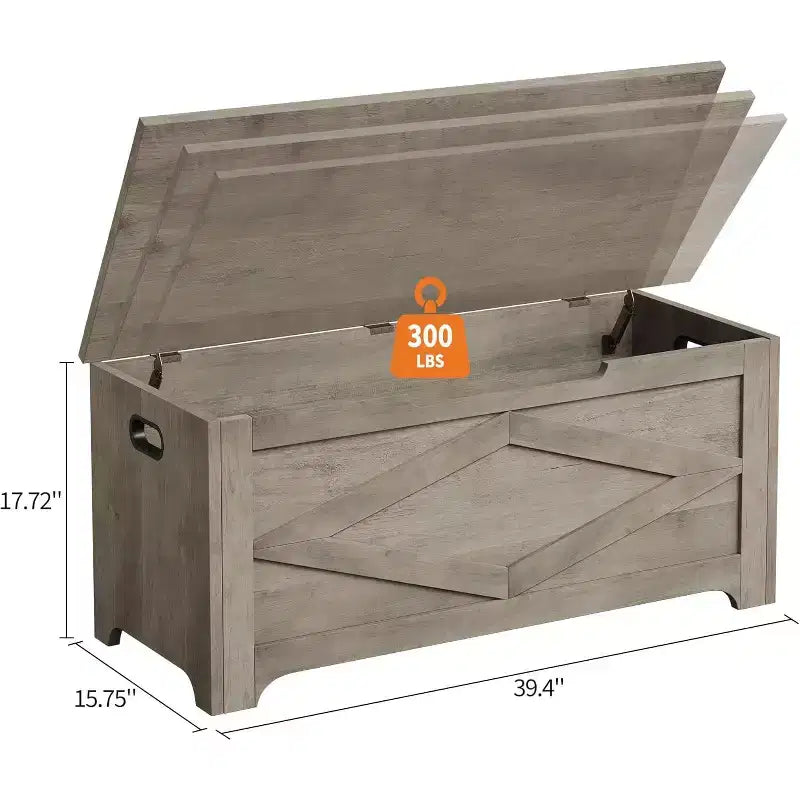 39.4 in Storage Chest, Wooden Storage Bench with Safety Hinges, Easy Assembly, Large Shoe Bench for Entryway, Living Room,Bedroom