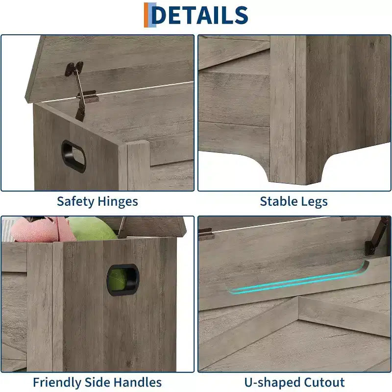 39.4 in Storage Chest, Wooden Storage Bench with Safety Hinges, Easy Assembly, Large Shoe Bench for Entryway, Living Room,Bedroom