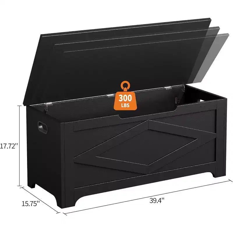 39.4 in Storage Chest, Wooden Storage Bench with Safety Hinges, Easy Assembly, Large Shoe Bench for Entryway, Living Room,Bedroom