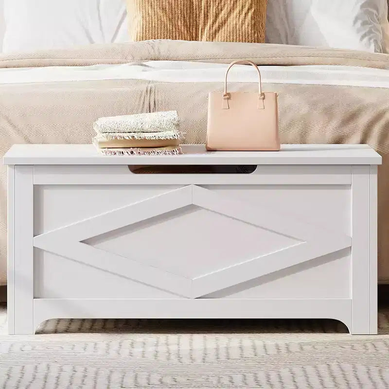 39.4 in Storage Chest, Wooden Storage Bench with Safety Hinges, Easy Assembly, Large Shoe Bench for Entryway, Living Room,Bedroom