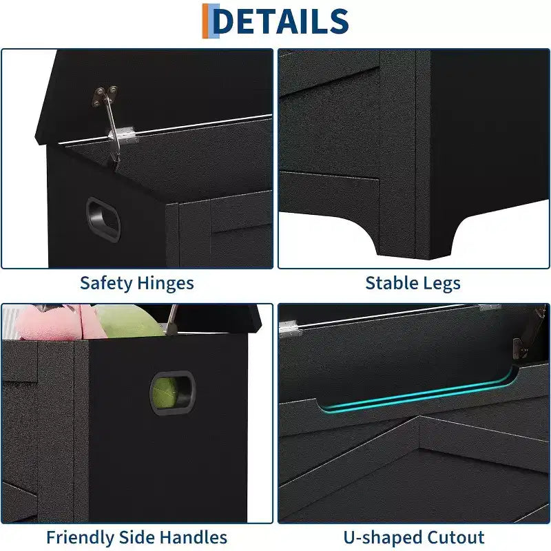 39.4 in Storage Chest, Wooden Storage Bench with Safety Hinges, Easy Assembly, Large Shoe Bench for Entryway, Living Room,Bedroom
