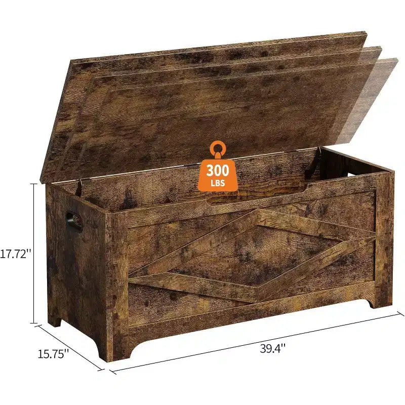 39.4 in Storage Chest, Wooden Storage Bench with Safety Hinges, Easy Assembly, Large Shoe Bench for Entryway, Living Room,Bedroom