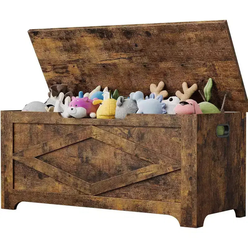 39.4 in Storage Chest, Wooden Storage Bench with Safety Hinges, Easy Assembly, Large Shoe Bench for Entryway, Living Room,Bedroom