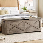47.2 po Coffre de rangement, Banc de rangement en bois avec charnières de sécurité, Facile à monter, Grand banc à chaussures pour l'entrée, le salon, la chambre