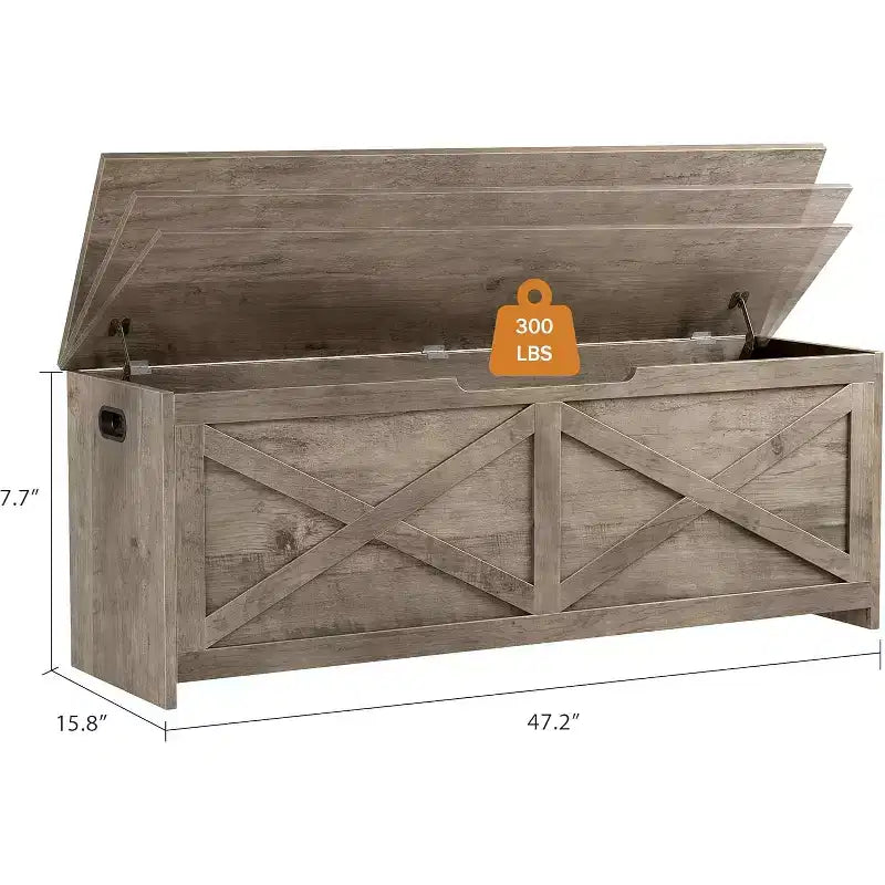 47.2 po Coffre de rangement, Banc de rangement en bois avec charnières de sécurité, Facile à monter, Grand banc à chaussures pour l'entrée, le salon, la chambre