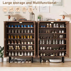 6 Tier Wooden Shoe Cabinet with Louvered Doors Freestanding Narrow Shoe Organizer Entryway Storage Rack Holds 24 Pairs Modern Home Hallway Furniture