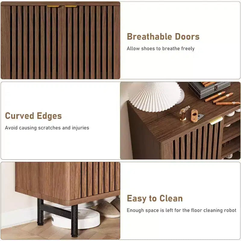 6 Tier Wooden Shoe Cabinet with Louvered Doors Freestanding Narrow Shoe Organizer Entryway Storage Rack Holds 24 Pairs Modern Home Hallway Furniture