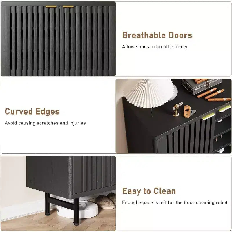 6 Tier Wooden Shoe Cabinet with Louvered Doors Freestanding Narrow Shoe Organizer Entryway Storage Rack Holds 24 Pairs Modern Home Hallway Furniture