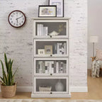 Meuble vitrine à 4 niveaux en verre pour salon, meuble de rangement élégant avec portes vitrées relevables, parfait pour collectionneurs, vitrine pour figurines et jouets.