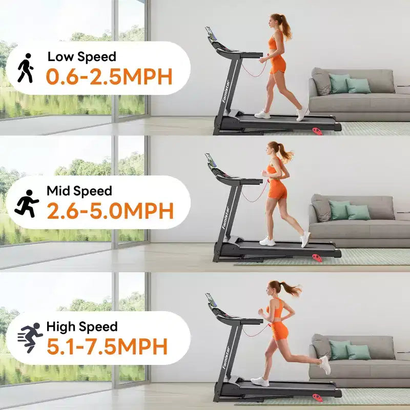 7.5MPH Treadmill for Home Use, Folding Incline Treadmill with APP Control, 300lbs Capacity treadmill, 2.5HP Brushless Motor, Home & Office