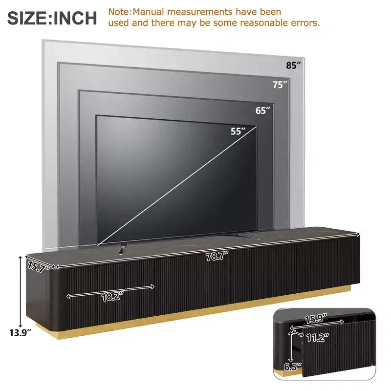 JVNOXK TV Stand for TVs up to 85 inches, Faux Marble Top Media Console with 4 Drawers, Gold Base Modern Living Room Entertainment Center, Black