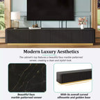 JVNOXK TV Stand for TVs up to 85 inches, Faux Marble Top Media Console with 4 Drawers, Gold Base Modern Living Room Entertainment Center, Black