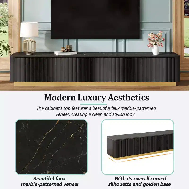 JVNOXK TV Stand for TVs up to 85 inches, Faux Marble Top Media Console with 4 Drawers, Gold Base Modern Living Room Entertainment Center, Black