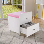 Acekool Vanity Stool Chair with Storage Drawer, 17.32x15.16x17.32 PU Ottoman with Lockable Wheels, Modern Makeup Seat for Bedroom