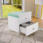 Acekool Vanity Stool Chair with Storage Drawer, 17.32x15.16x17.32 PU Ottoman with Lockable Wheels, Modern Makeup Seat for Bedroom