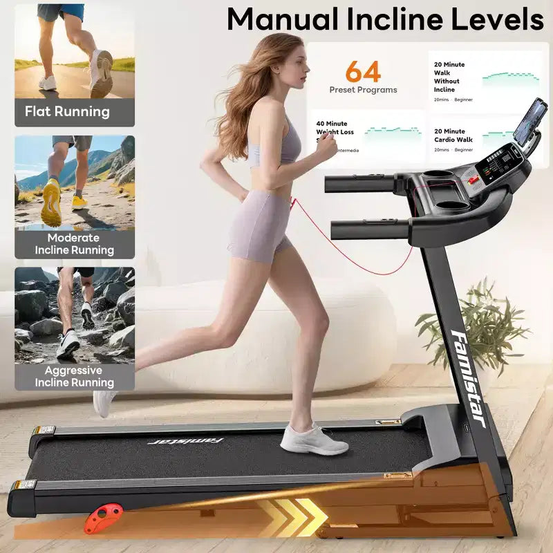Treadmill 350LBS Capacity for Home, 3.1HP Folding Treadmill , Treadmill with 8% Incline, 7.5MPH, 71 Preset Programs, Shock Absorption