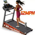 Foldable Treadmill with 20-Level Auto Incline, 12 MPH Speed, APP Control, 400 LBS Capacity, Soft-Drop Design