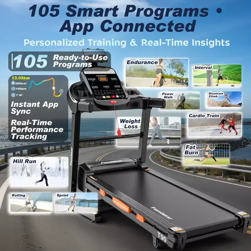 Foldable Treadmill with 20-Level Auto Incline, 12 MPH Speed, APP Control, 400 LBS Capacity, Soft-Drop Design