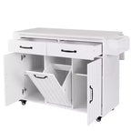Kitchen Island Cart with Trash Can Storage, Drop-Leaf Counter, Drawer, Spice & Towel Racks, Adjustable Shelf, Rolling Kitchen Cart on Wheels, White