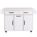 Kitchen Island Cart with Trash Can Storage, Drop-Leaf Counter, Drawer, Spice & Towel Racks, Adjustable Shelf, Rolling Kitchen Cart on Wheels, White