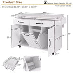 Kitchen Island Cart with Trash Can Storage, Drop-Leaf Counter, Drawer, Spice & Towel Racks, Adjustable Shelf, Rolling Kitchen Cart on Wheels, White