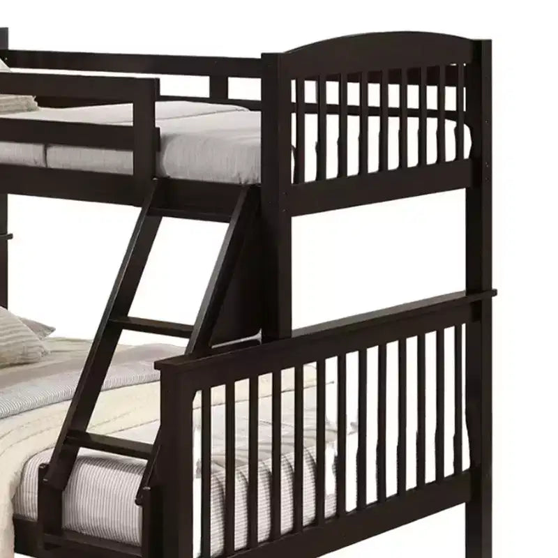Royal Hamton Twin/Full Bunk Bed with Ladder, Slatted Cherry Brown Solid Hardwood