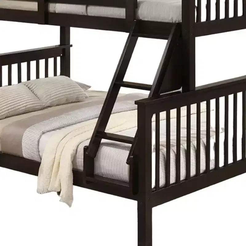 Royal Hamton Twin/Full Bunk Bed with Ladder, Slatted Cherry Brown Solid Hardwood