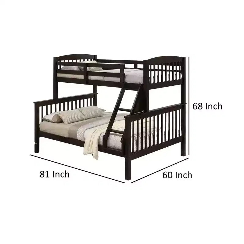 Royal Hamton Twin/Full Bunk Bed with Ladder, Slatted Cherry Brown Solid Hardwood