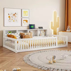 Okak Modern Twin Size Montessori Floor Beds with Storage Cabinets & USB Ports,Wooden Platform Bed for Kids Room,Bedroom