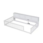 Okak Modern Twin Size Montessori Floor Beds with Storage Cabinets & USB Ports,Wooden Platform Bed for Kids Room,Bedroom