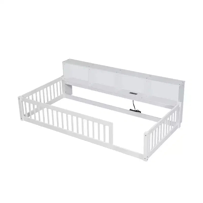 Okak Modern Twin Size Montessori Floor Beds with Storage Cabinets & USB Ports,Wooden Platform Bed for Kids Room,Bedroom