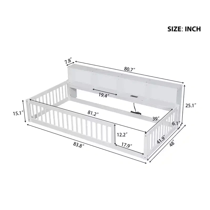 Okak Modern Twin Size Montessori Floor Beds with Storage Cabinets & USB Ports,Wooden Platform Bed for Kids Room,Bedroom