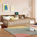 Okak Modern Twin Size Montessori Floor Beds with Storage Cabinets & USB Ports,Wooden Platform Bed for Kids Room,Bedroom