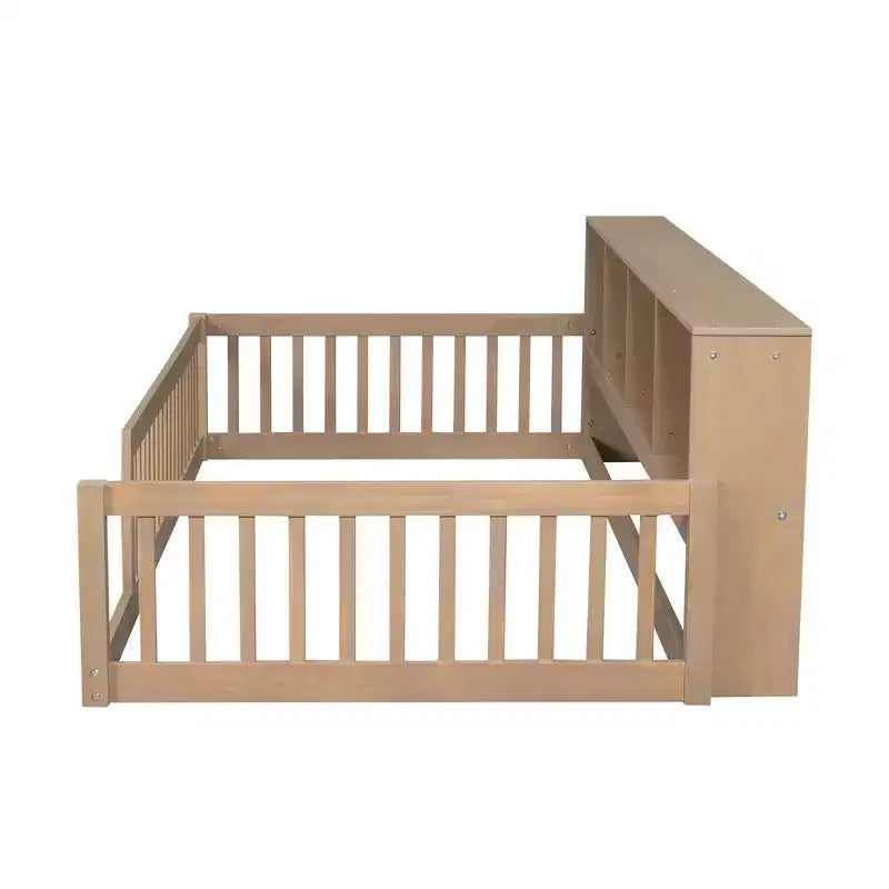 Okak Modern Twin Size Montessori Floor Beds with Storage Cabinets & USB Ports,Wooden Platform Bed for Kids Room,Bedroom