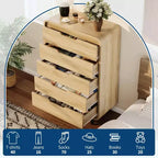 Commode à 5 tiroirs pour chambre à coucher, commode moderne haute de 122 cm en bois avec grand rangement en bois, commode pour salon, couloir, couleur naturelle