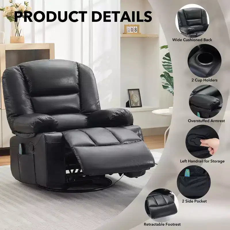 Rocker Recliner Chairs for Adults w/Vibration Massage and Heating,360 Swivel Rocker Glider Recliner,Extra Wide Manual Lazy Chair
